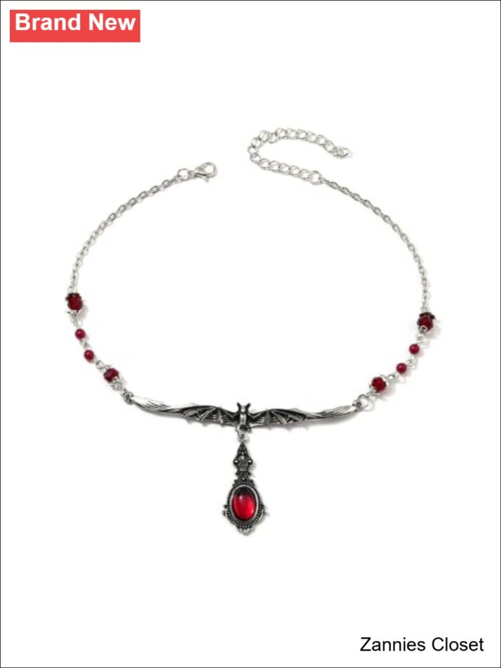 👻 Gothic Vampire Bat Choker Necklace Victorian Antique Silver Crystal